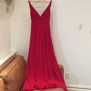 red chiffon pleated gown
